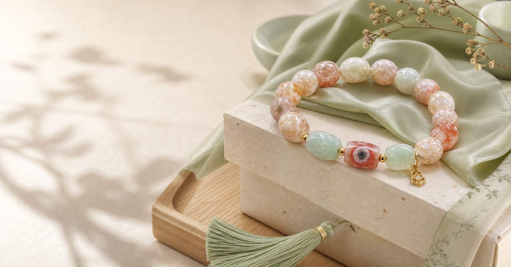 Present a string of jade and crystalsAs a more meaningful gift